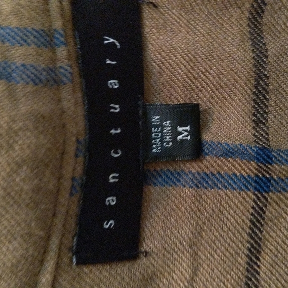 Sanctuary Women's Olive Green Plaid Lace Front Top Size Medium - Picture 6 of 8